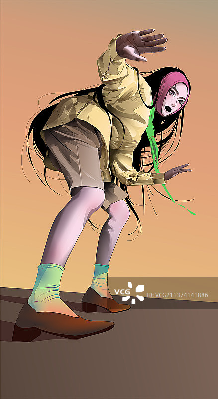 超酷矢量人物动作摆酷透视暖色调矢量插画图片素材