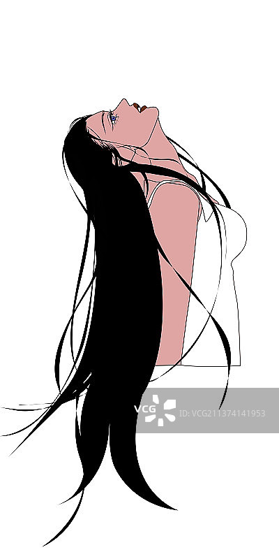 唯美长发仰头长发美女仰头人物插画纯洁精致白色背景图片素材