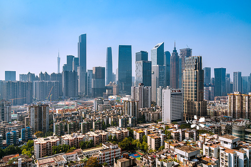 广州天河区CBD摩天大楼建筑群全景图片素材