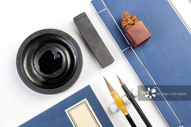 文房四宝纸笔墨砚白底图素材图图片素材