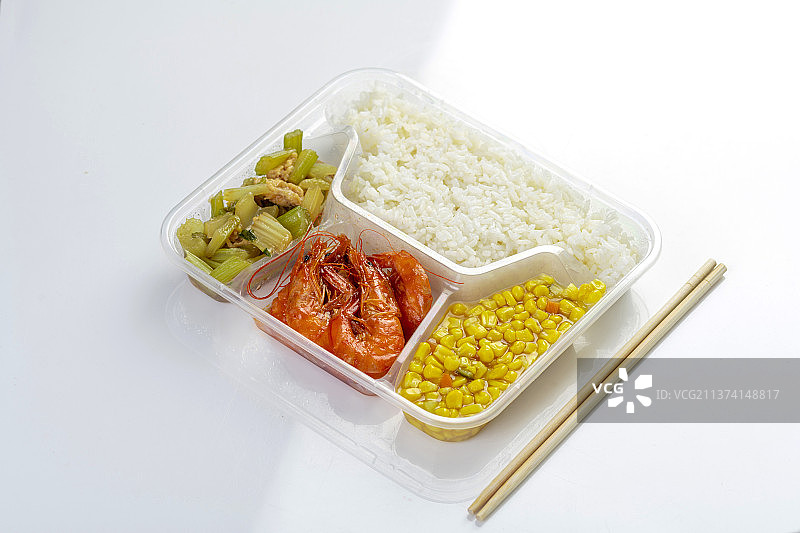 一份快餐盒饭特写图片素材