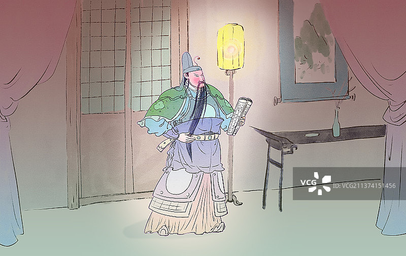 站立看书的关羽三国演义故事典故图片素材