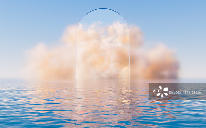 水面上的云朵3D渲染图片素材