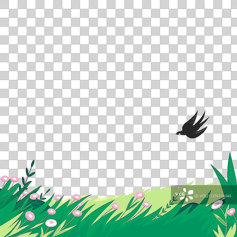 花丛和燕子矢量插画元素图片素材