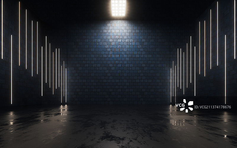 黑暗的空房间3D渲染图片素材