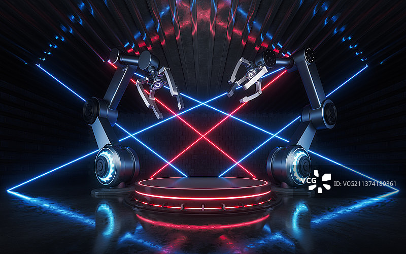 机械手科技场景与展示台3D渲染图片素材