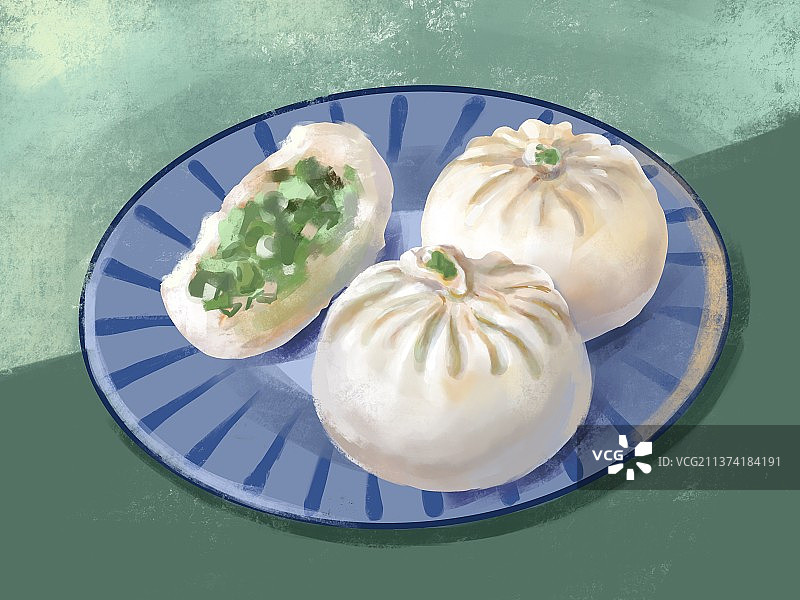 插画青菜素包子图片素材
