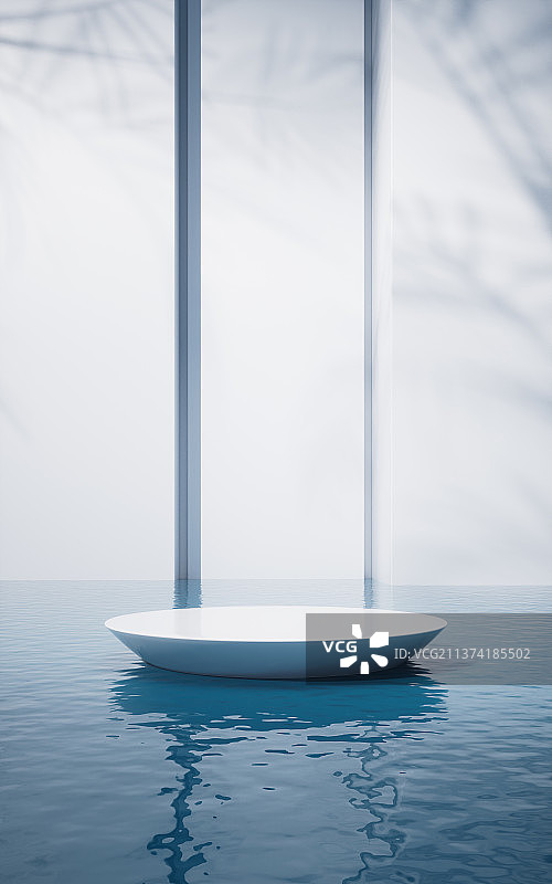 水面与展示台背景3D渲染图片素材