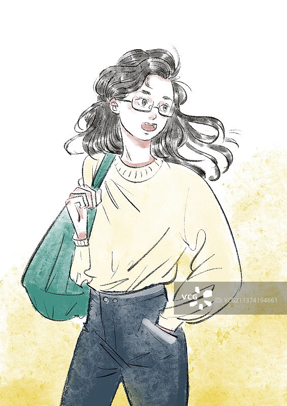 水彩时尚校园女孩图片素材