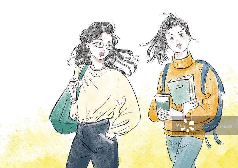 水彩时尚校园女孩图片素材