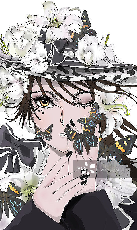 花朵蝴蝶女孩结合图片素材