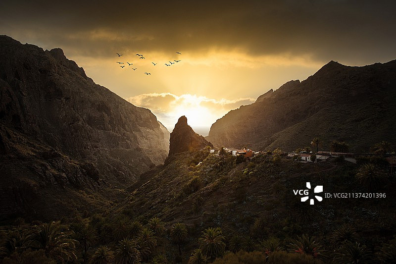 特内里费岛马斯卡峡谷日落景观图片素材