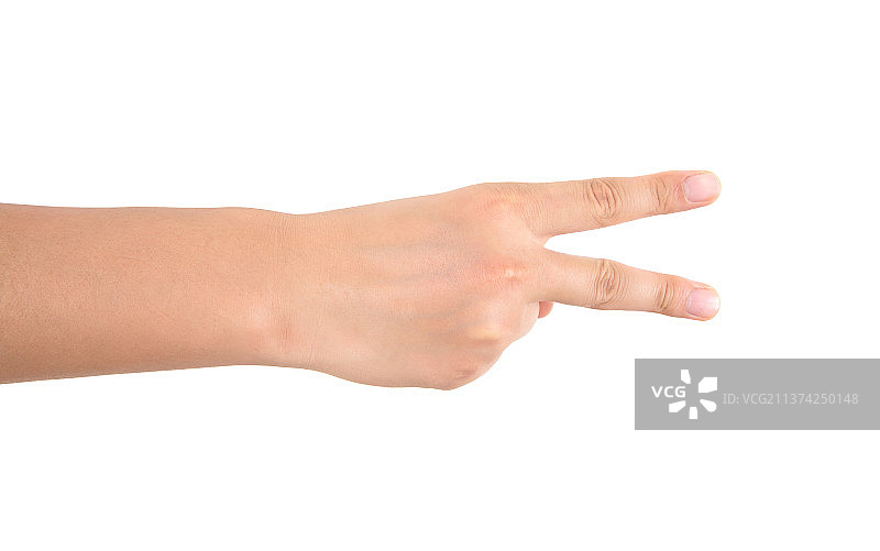 白背景前一只手伸出手指做二的手势图片素材