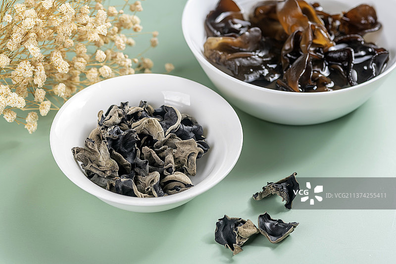 木耳特写绿色背景图片素材