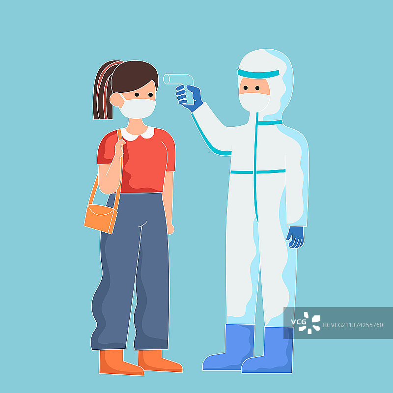 疫情防控测体温矢量插画图片素材
