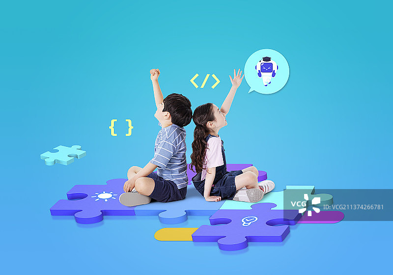 AI人工智能教育图形儿童海报图片素材