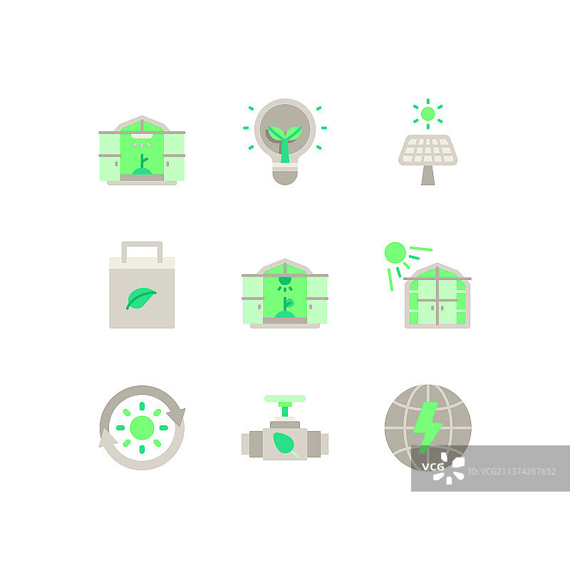 生态友好型绿色能源矢量图标系列图片素材