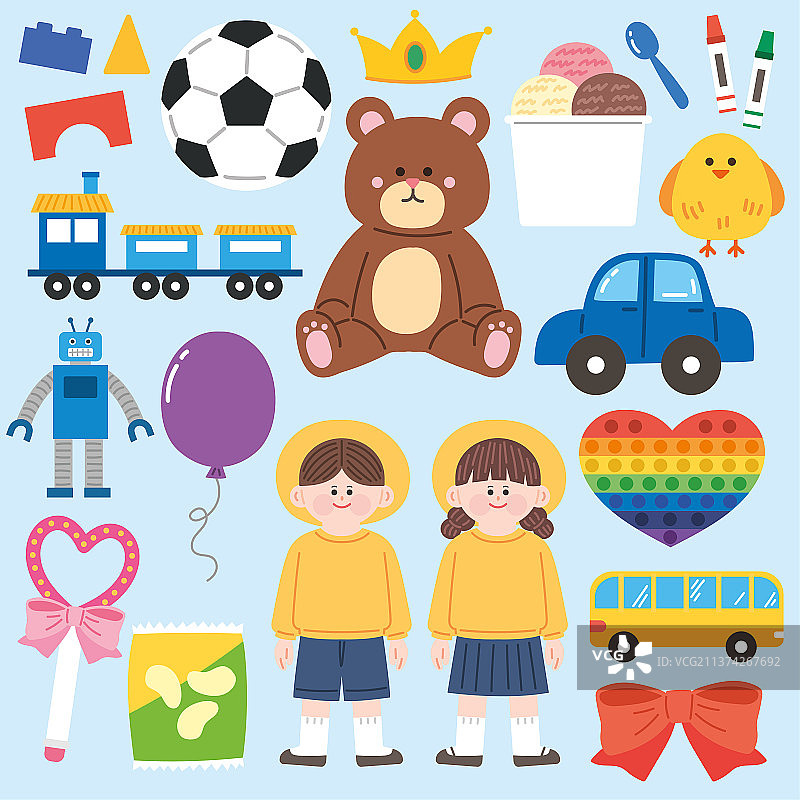 适合男孩和女孩的儿童和物品贴纸包图片素材