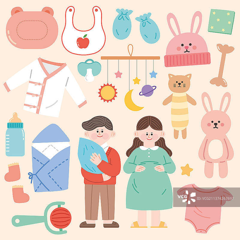 新婚夫妇和适合作为夫妻礼物的物品贴纸包图片素材