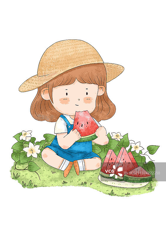 吃西瓜的小女孩图片素材