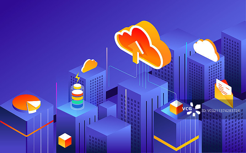 互联网科技数据云存储等距插画网络安全海报图片素材