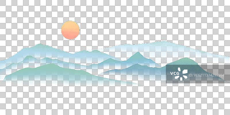 古典水墨山水日出画图片素材