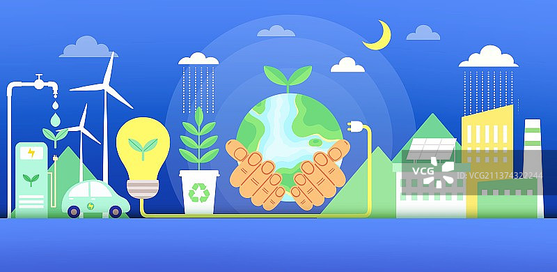 地球日-夜间的绿色低碳城市图片素材