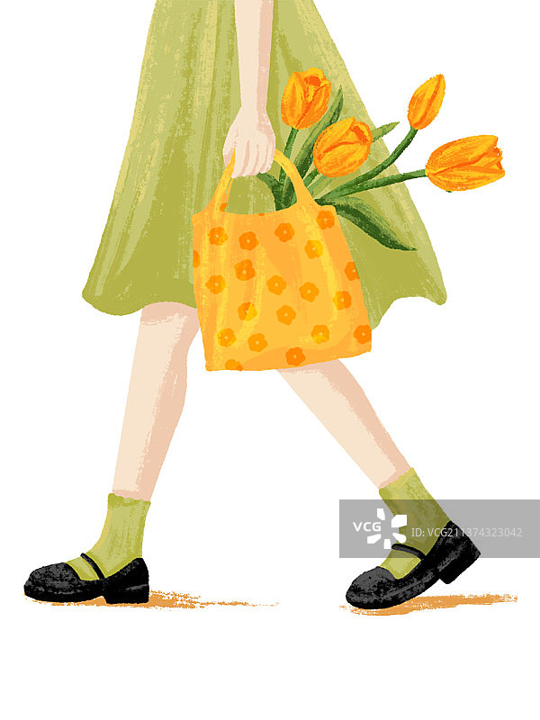 春天花朵少女插画图片素材