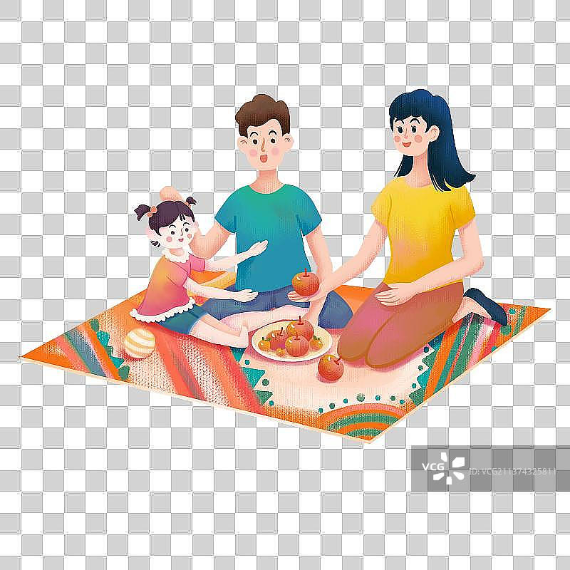 一家人在草地上野餐插画海报图片素材