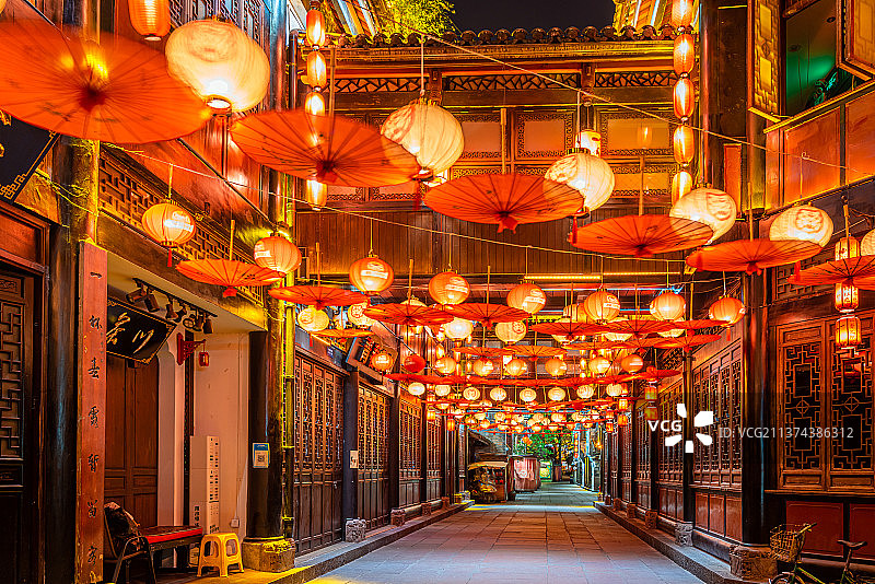 锦里古街灯火阑珊的夜色图片素材