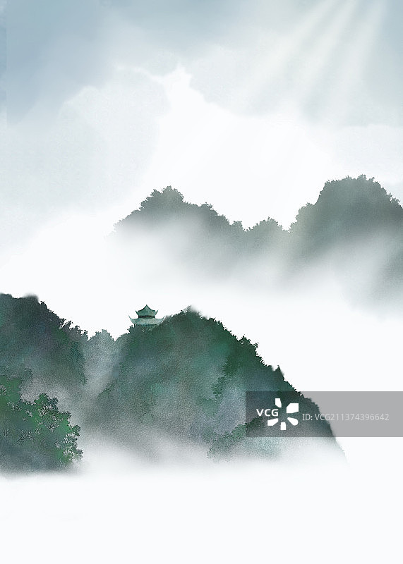 建筑寺庙山水画插画图片素材