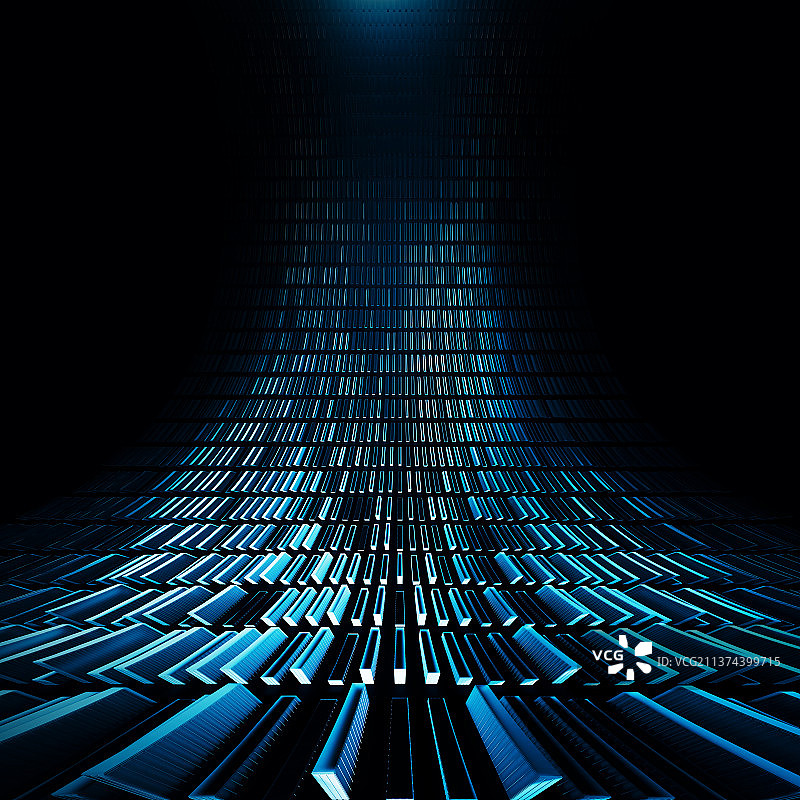 立方体构成弯曲矩阵空间，抽象科技背景图片素材