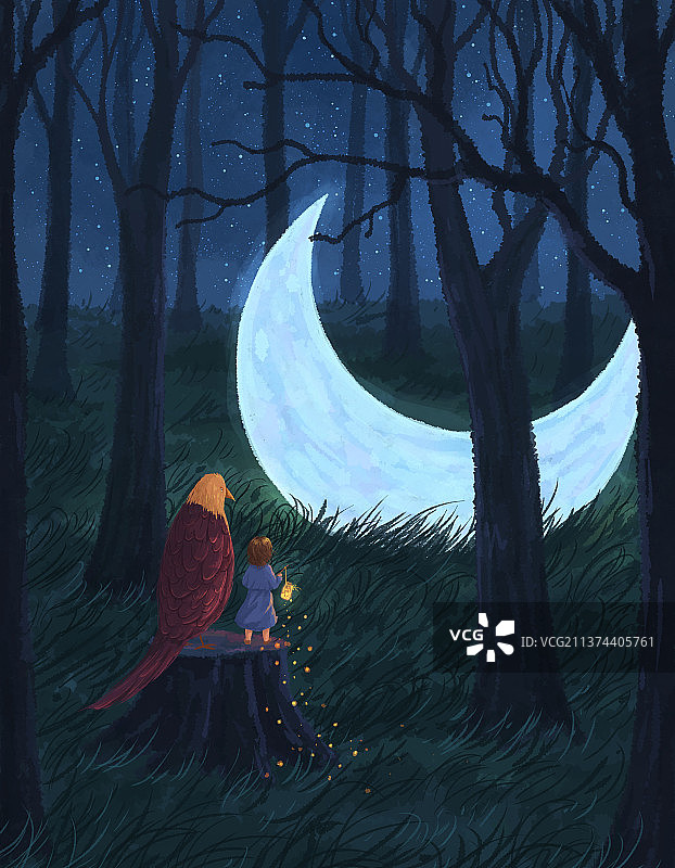 女孩和月亮创意插画4图片素材
