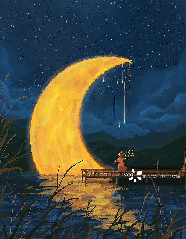 女孩和月亮创意插画5图片素材