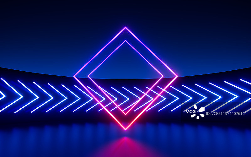 圆形建筑内的霓虹线条3D渲染图片素材