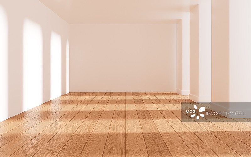木质地板的空房间3D渲染图片素材