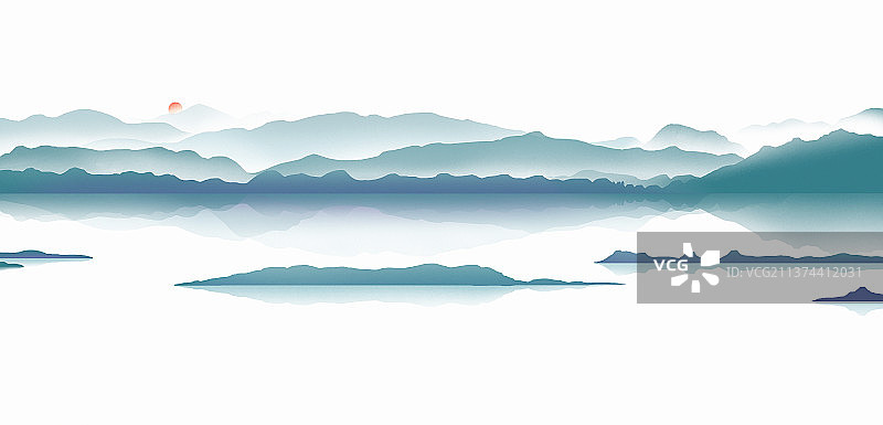 中国风古典水墨丹青山水风光图片素材