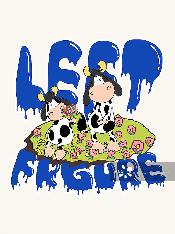 花与奶牛 字母组合矢量图图片素材