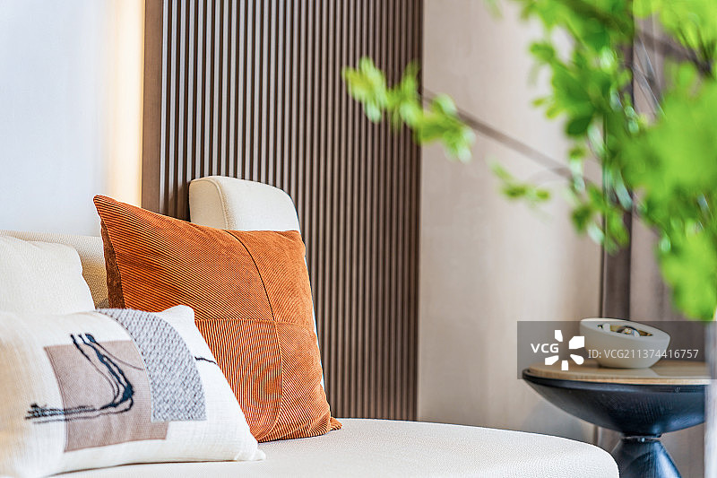 现代风格住宅内部客厅沙发抱枕特写图片素材