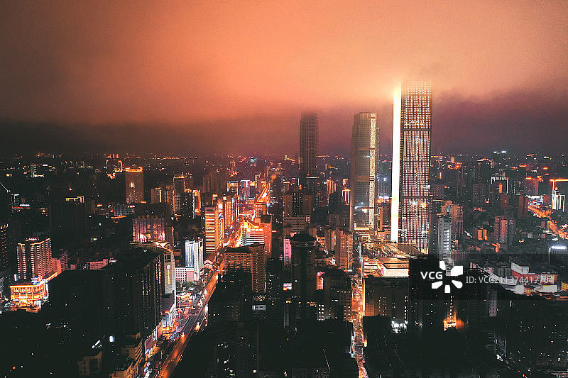 流云下的都市夜色+湖南省长沙市芙蓉区图片素材