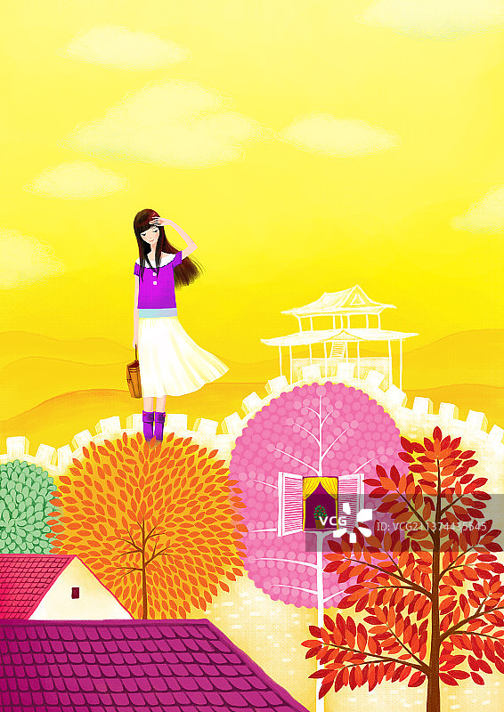 站在树顶上的女孩图片素材