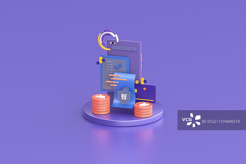 3D渲染区块链智慧合约卡通插画图片素材