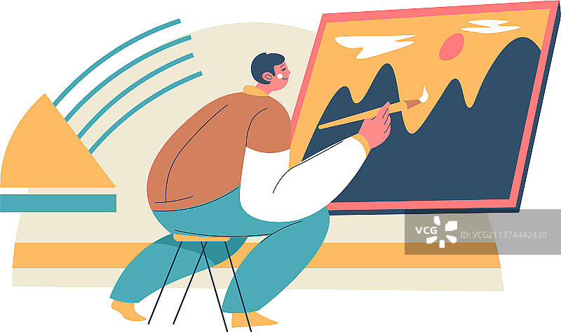 男人在画山水画图片素材