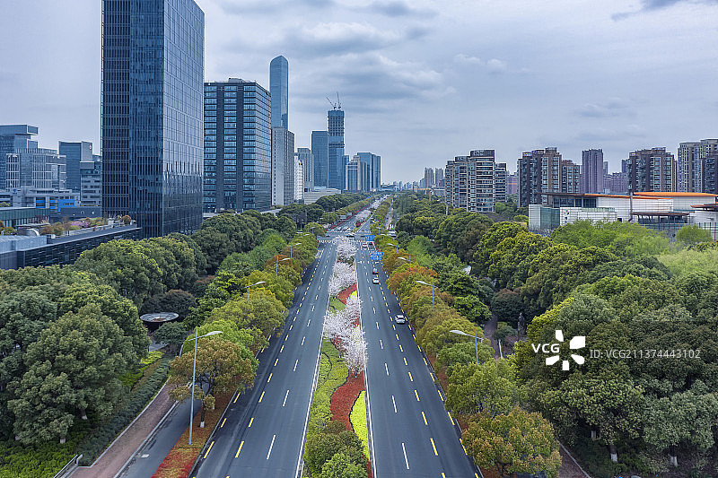 苏州园区现代大道的春天图片素材