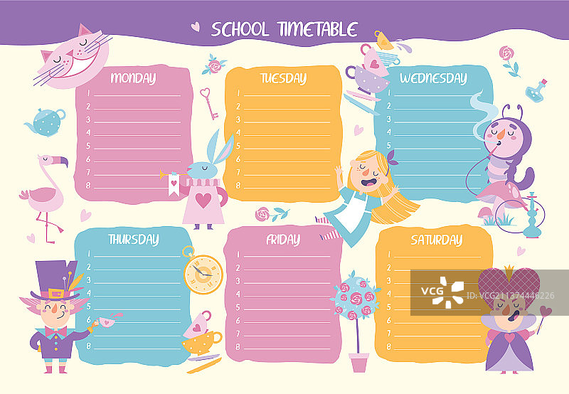 卡通仙境人物课程表图片素材