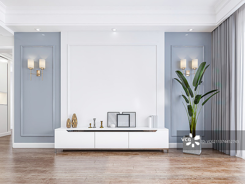 现代简欧风格住宅内部客厅电视背景墙图片素材