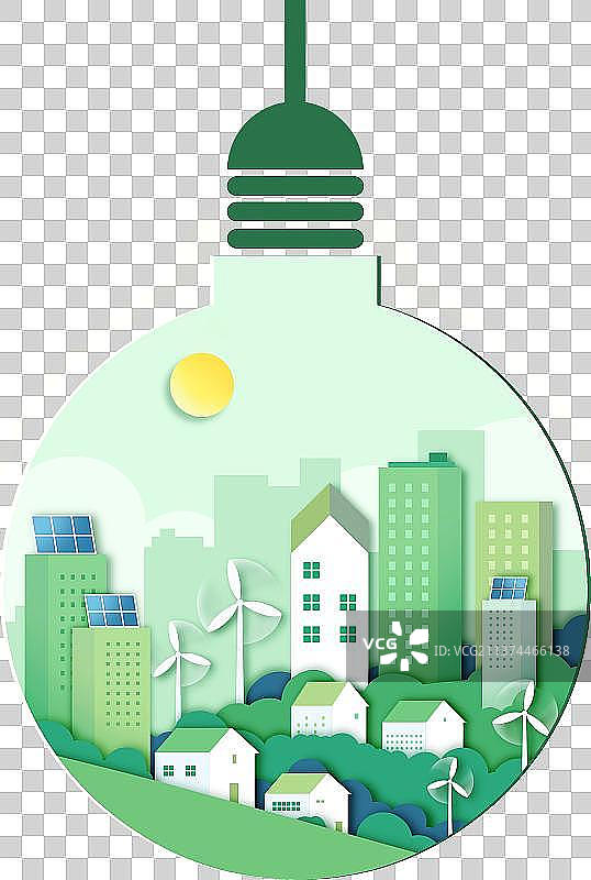 节能减排环保灯泡-绿色城市图片素材