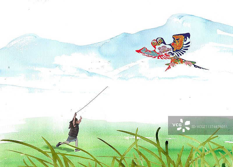 放风筝的小女孩图片素材