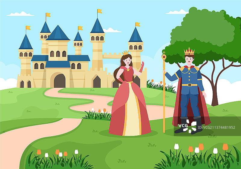 城堡前的王子和女王图片素材