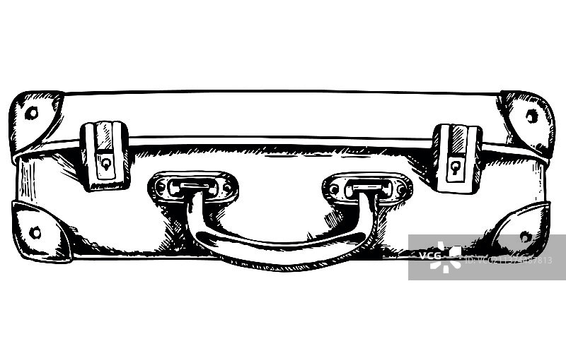 白色背景上的水墨行李箱素描图片素材